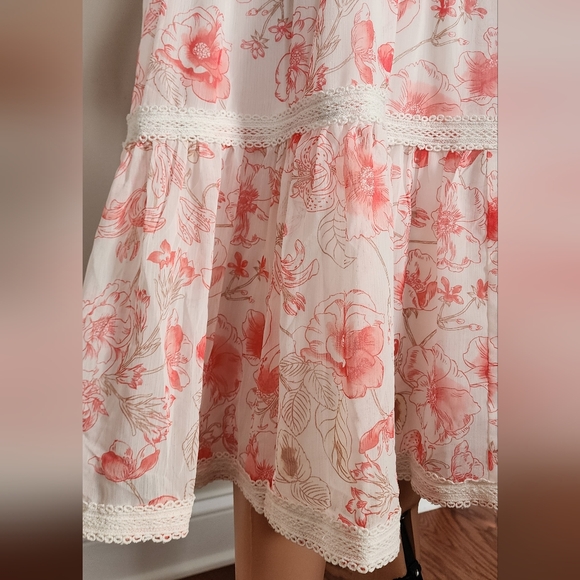 NWT RACHEL PARCELL PINK ROSE FLORAL TIERED BALLON SLEEVES MIDI DRESS 6 MEDIUM - Picture 7 of 14